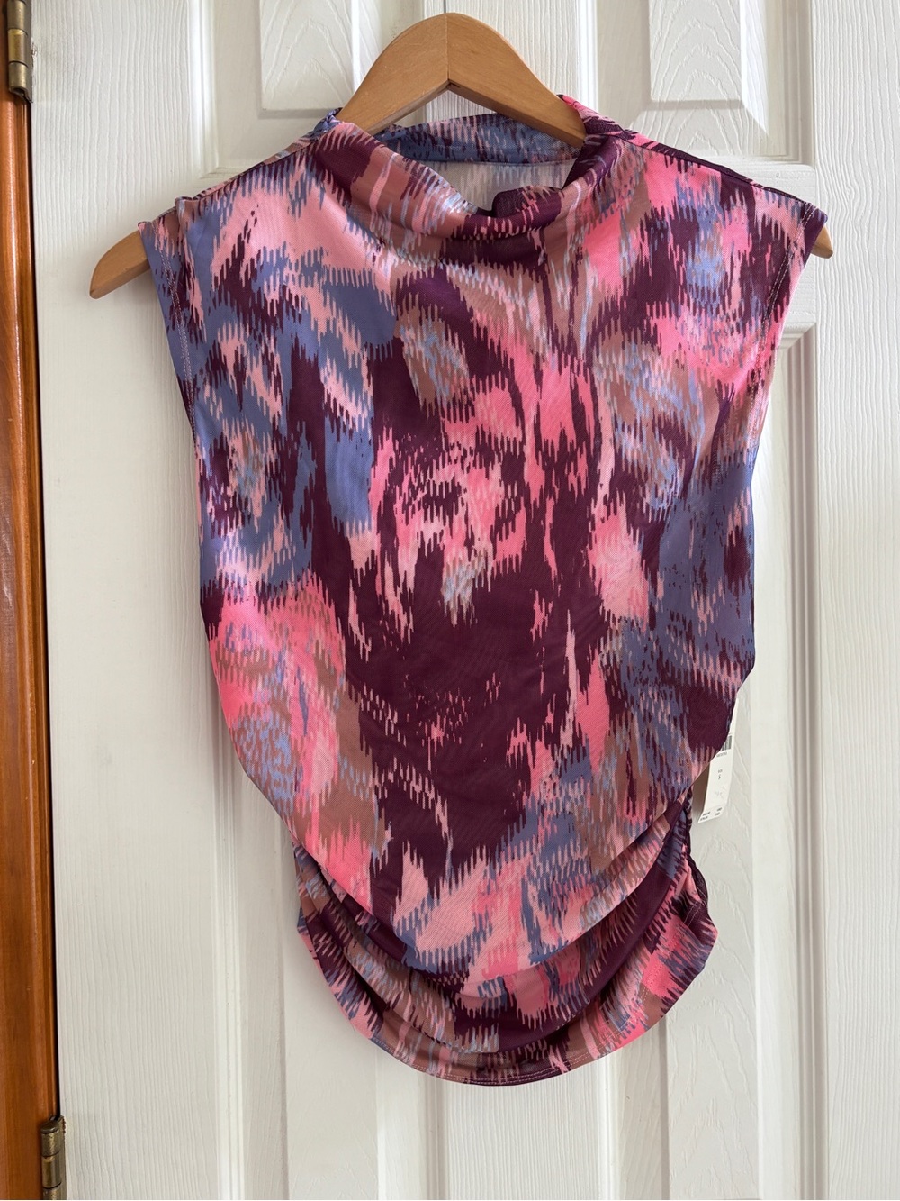 Anthropologie Printed Sleeveless Mock Neck Top in Pink & Purple